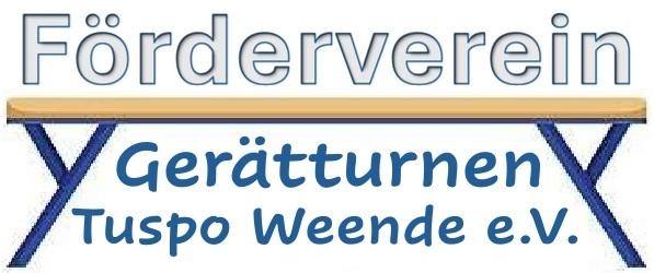Logo des F&ouml;rdervereins f&uuml;r Ger&auml;teturnen des Tuspo Weende e.V. mit Tischtennisplatte im Hintergrund.