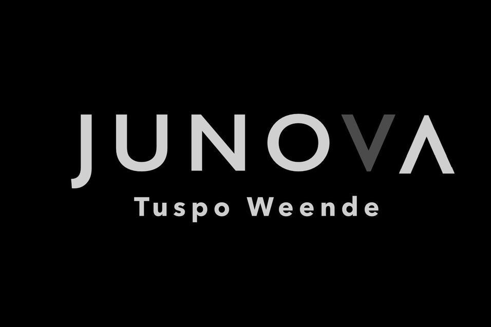 Logo der Marke JUNOVA mit dem Schriftzug "Tuspo Weende" auf schwarzem Hintergrund.