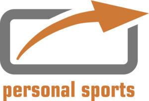 Logo von "personal sports" mit einem grauen Rechteck und einem orangefarbenen Pfeil, der nach oben rechts zeigt.