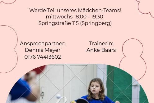 Anzeige f&uuml;r die Tischtennis-Sparte von TUSPO Weende, mit Informationen zum M&auml;dchen-Team und Kontaktangaben.